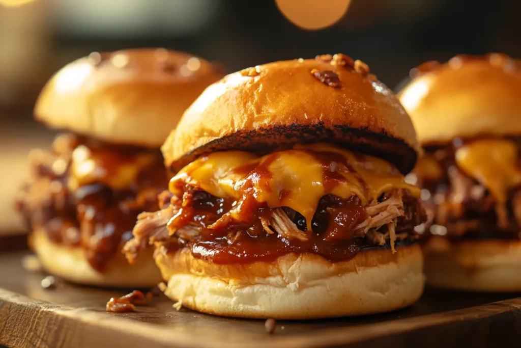 Cheesy BBQ Pulled Pork Sliders