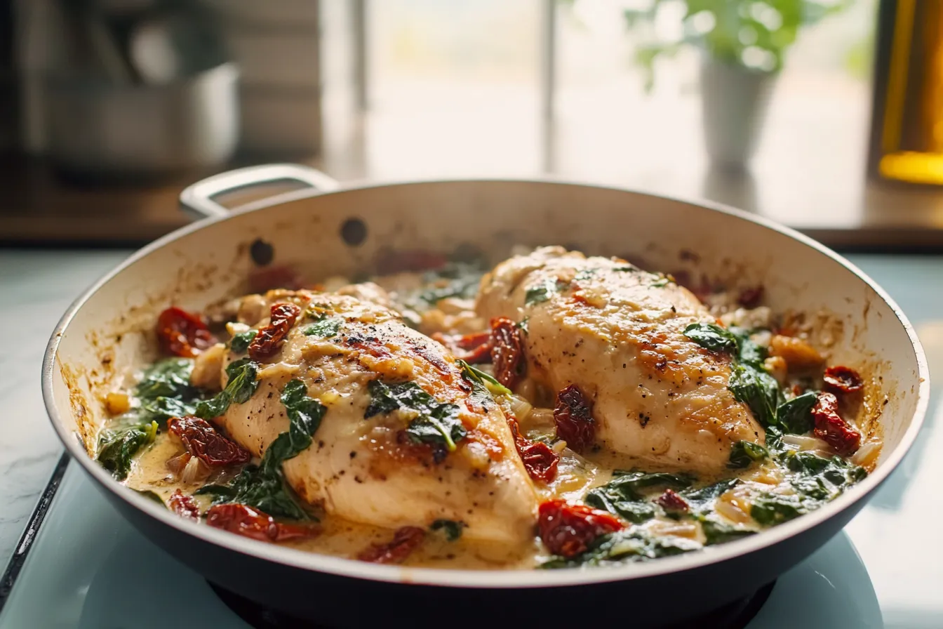 Creamy One-Pan Tuscan Chicken with Spinach and Sun-Dried Tomatoes