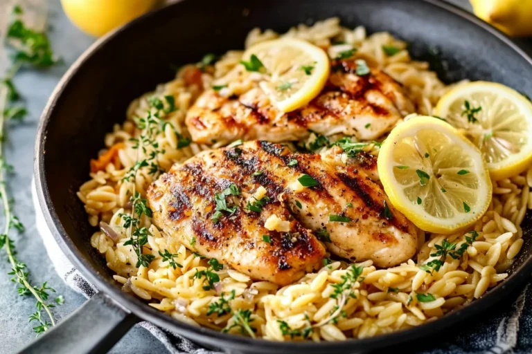 Lemon Garlic Orzo with Grilled Chicken