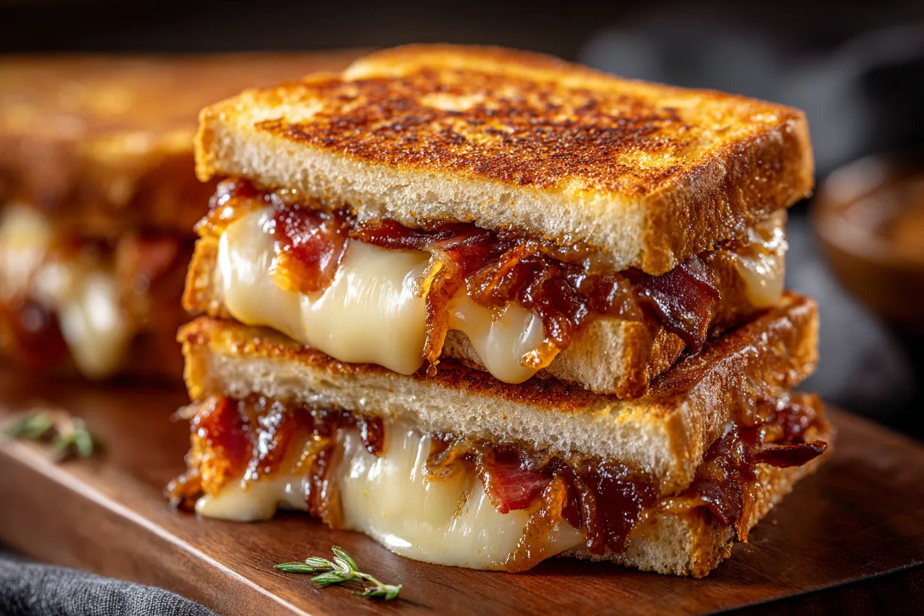 Bacon and Carmelized Onion Grilled Cheese Sandwiches