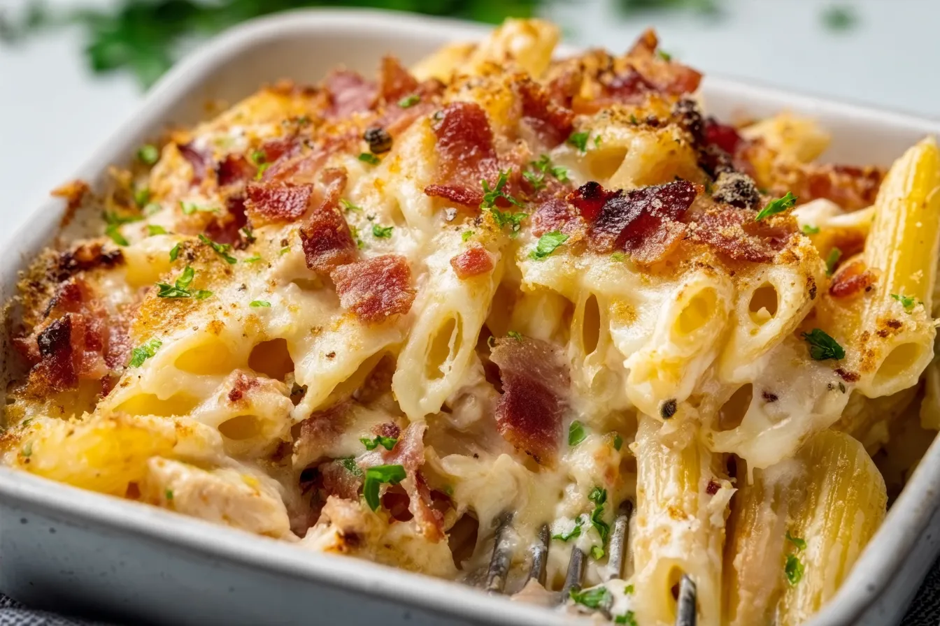 Cheesy Chicken Bacon Ranch Pasta Bake