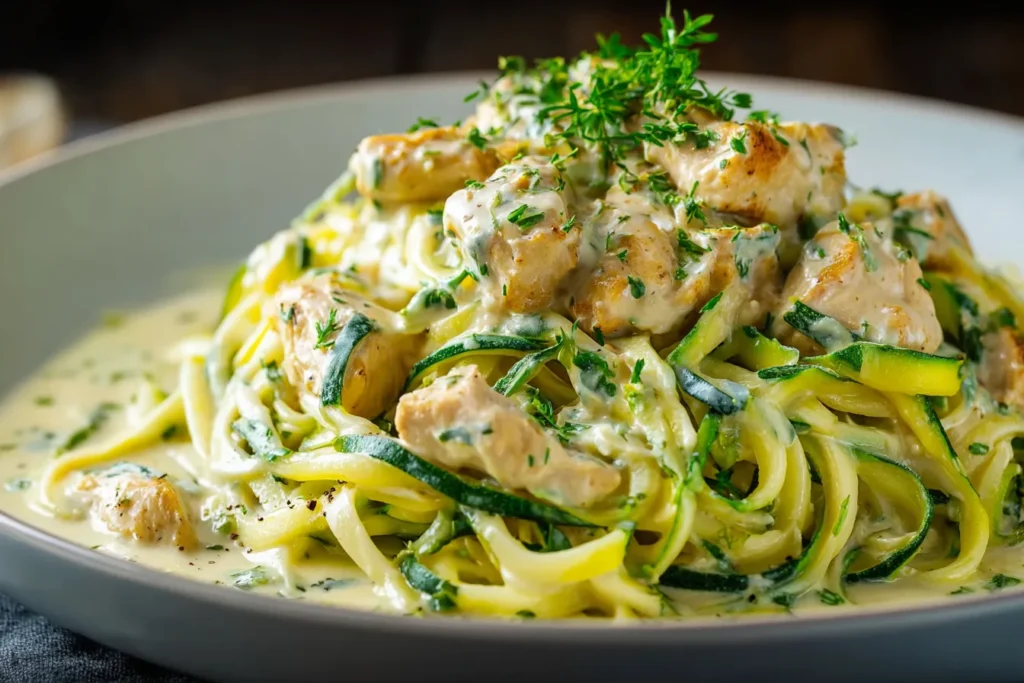 Creamy Zucchini Noodle Alfredo with Chicken creamy sauce