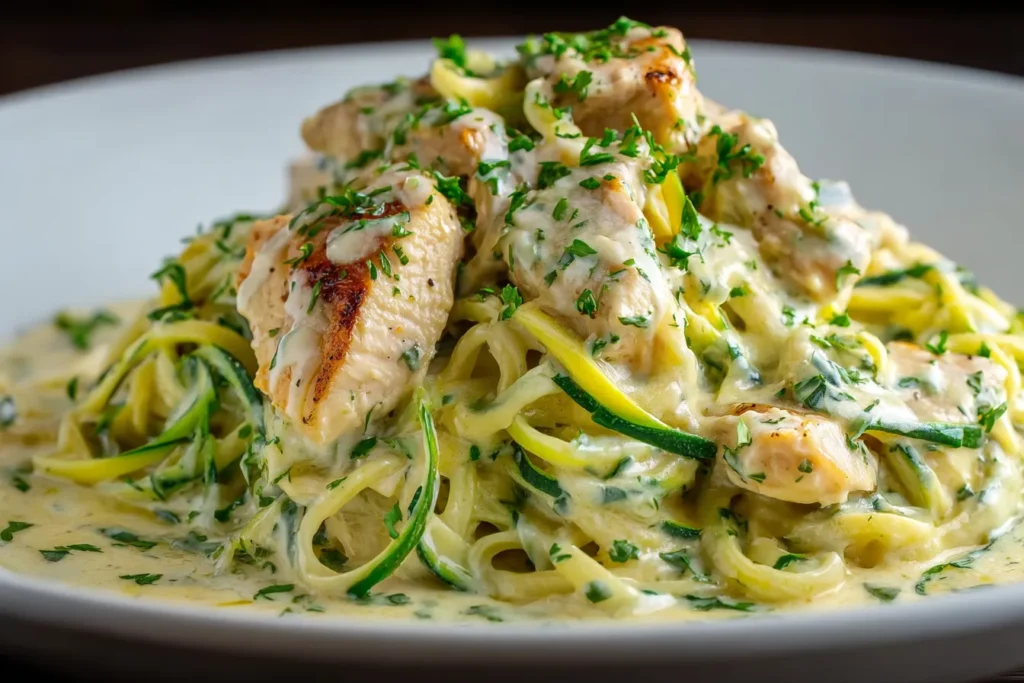 Creamy Zucchini Noodle Alfredo with Chicken creamy sauce