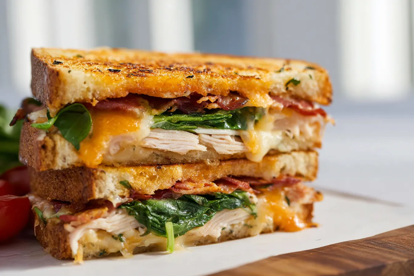 Turkey Melt With Cheddar, Spinach, And Bacon