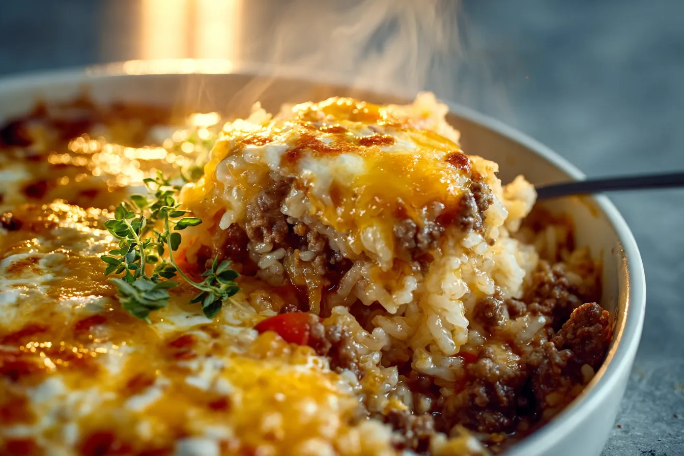 Cheesy Beef Rice Bake