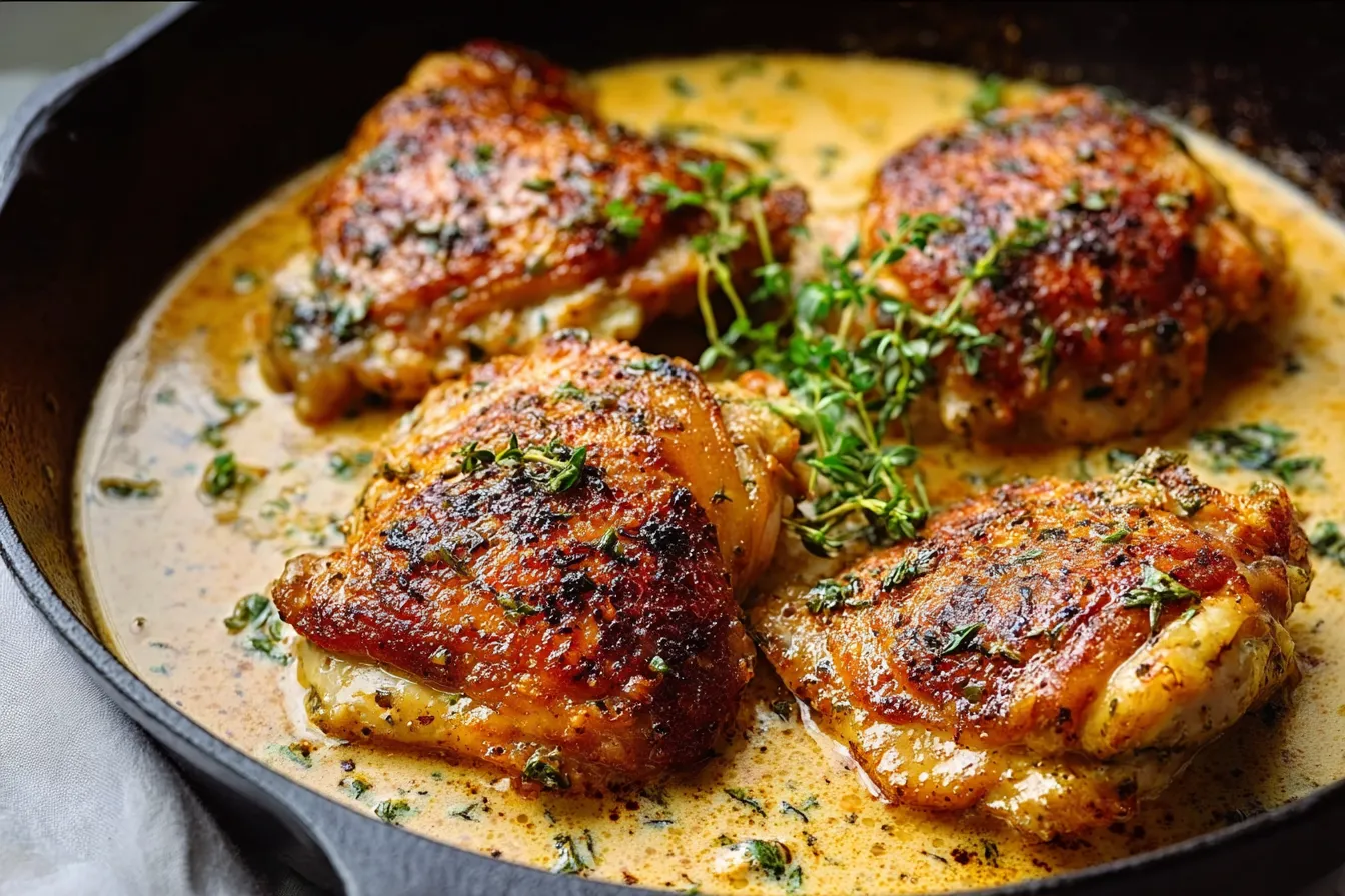 Creamy Garlic Chicken Thighs Skillet