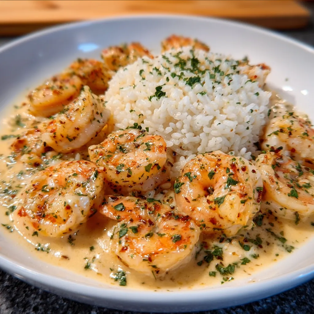 Creamy Garlic Shrimp Rice Skillet