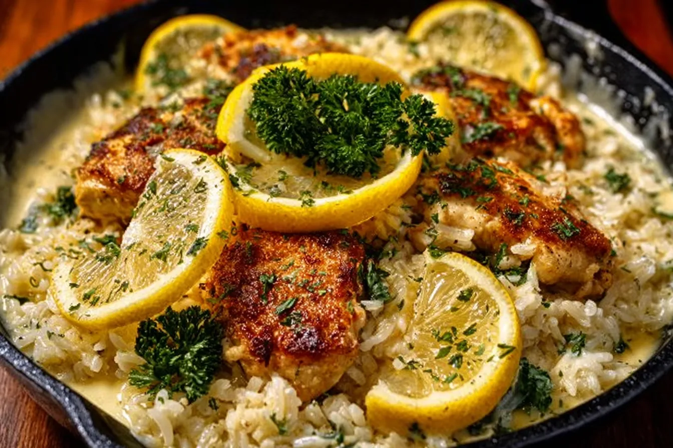 Creamy Lemon Chicken Rice Skillet