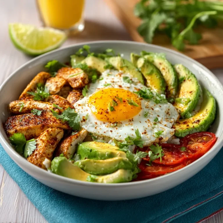 Spicy Chicken Breakfast Bowl with Eggs & Avocado