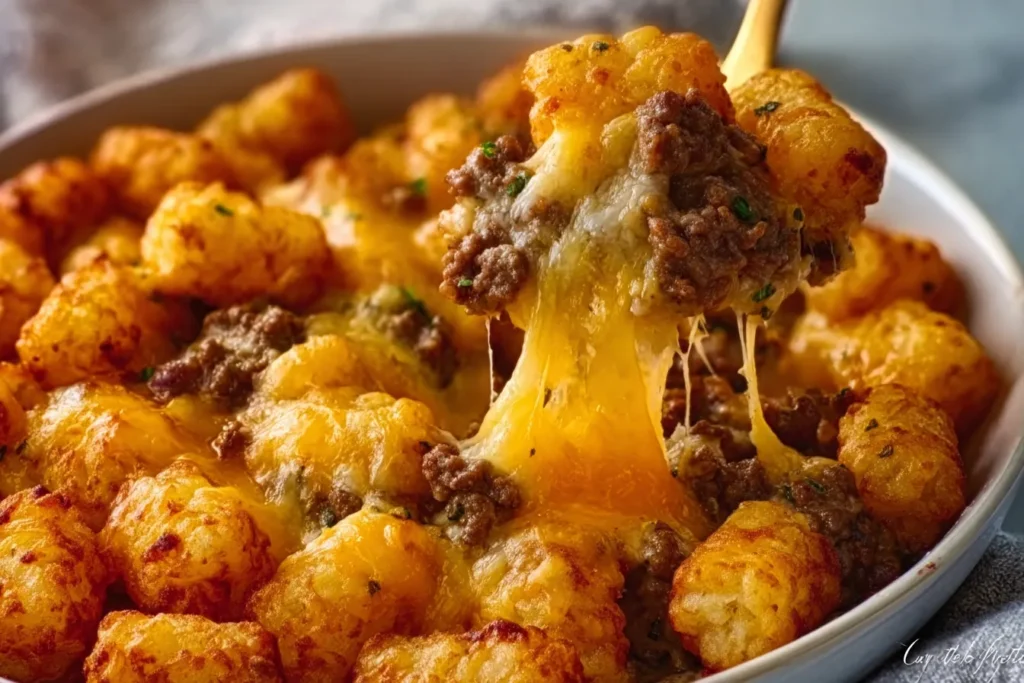Tater Tot Casserole with Ground Beef & Cheese