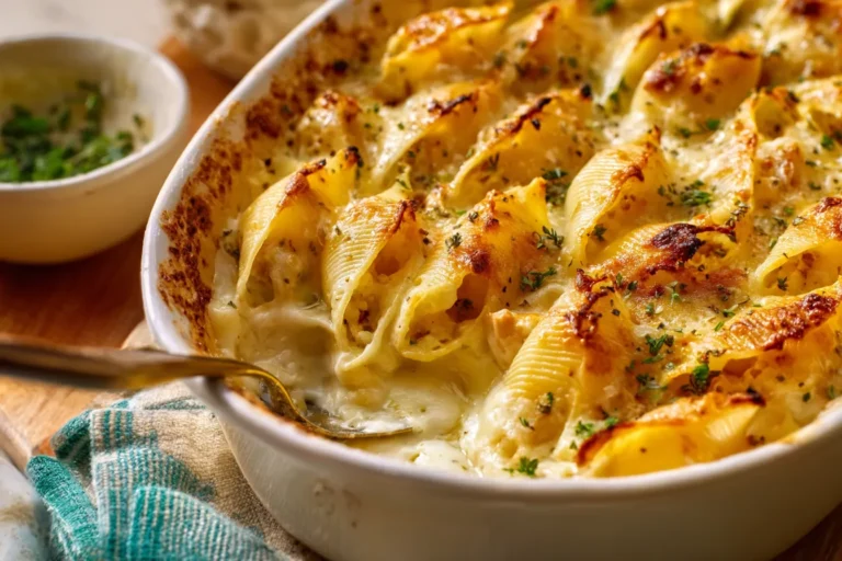 Cheesy Chicken Alfredo Baked Shells