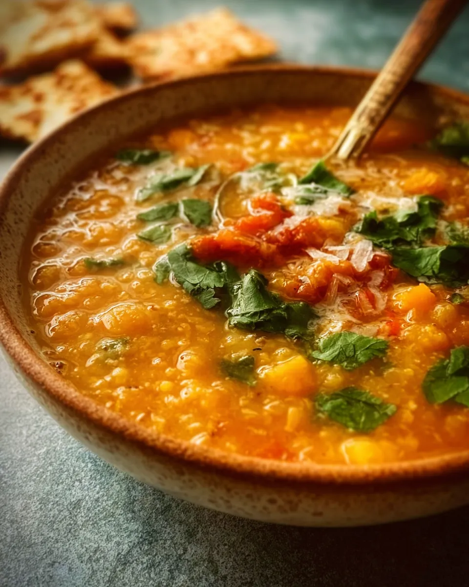 Crockpot red lentil soup dairy free rich orange color