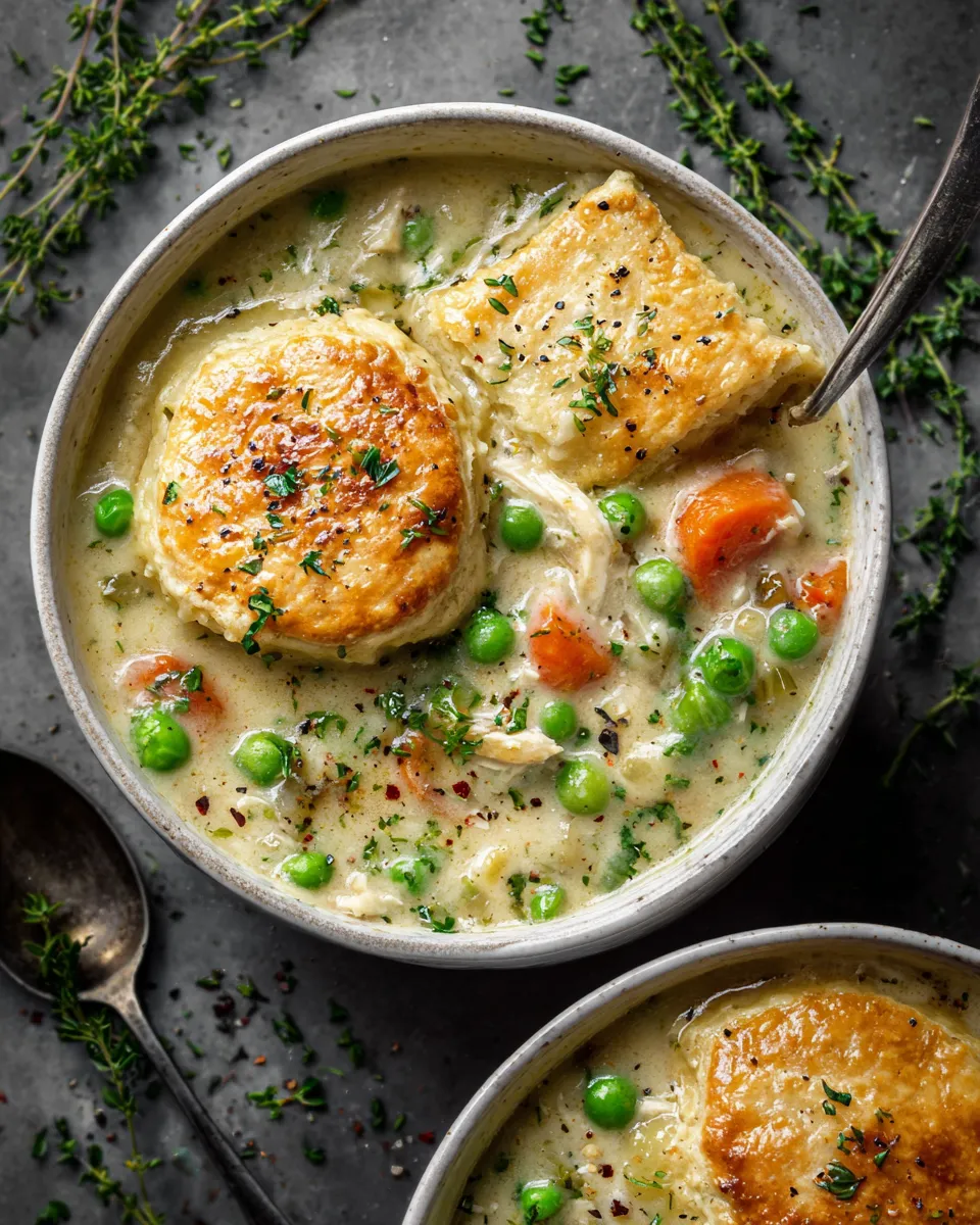 Dairy free slow cooker chicken pot pie soup chunky vegetables