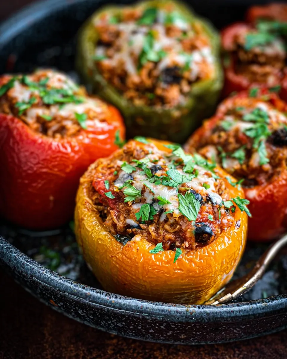 Dairy free crockpot stuffed peppers in slow cooker