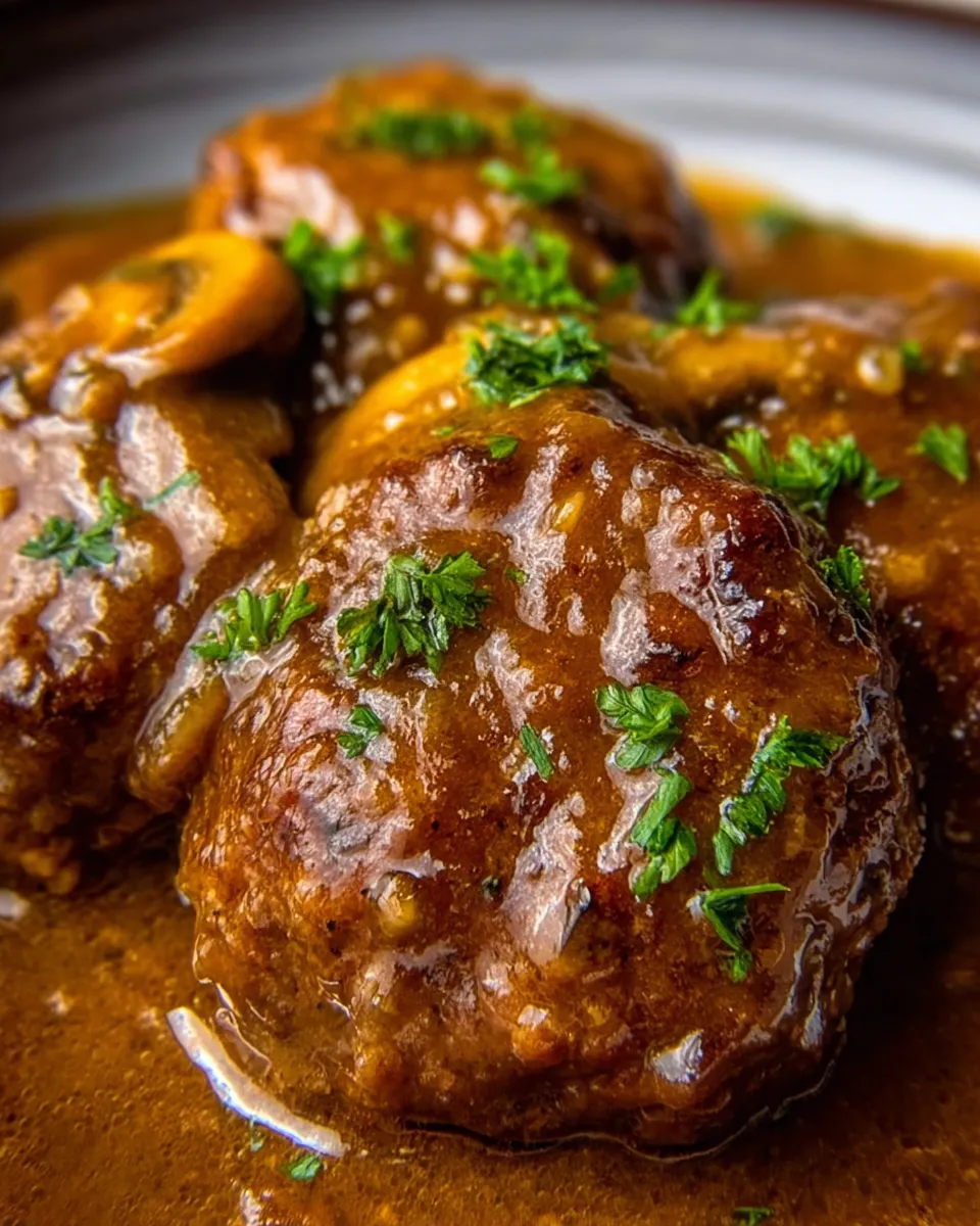 Dairy free slow cooker Salisbury steak mushroom gravy