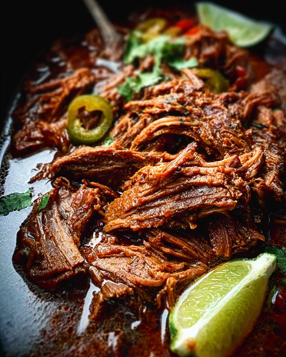 Slow cooker beef carnitas tacos shredded crispy edges