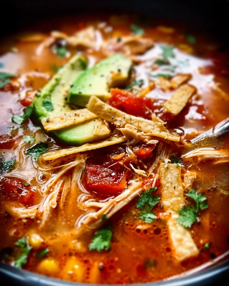 Dairy free chicken tortilla soup crockpot with avocado
