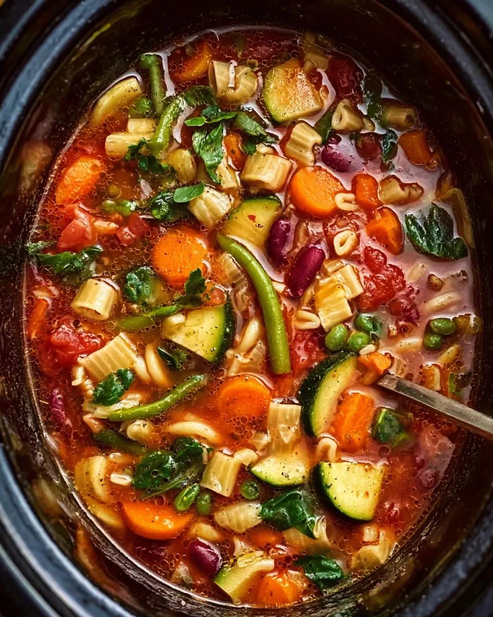 Dairy free slow cooker minestrone colorful vegetables in bowl