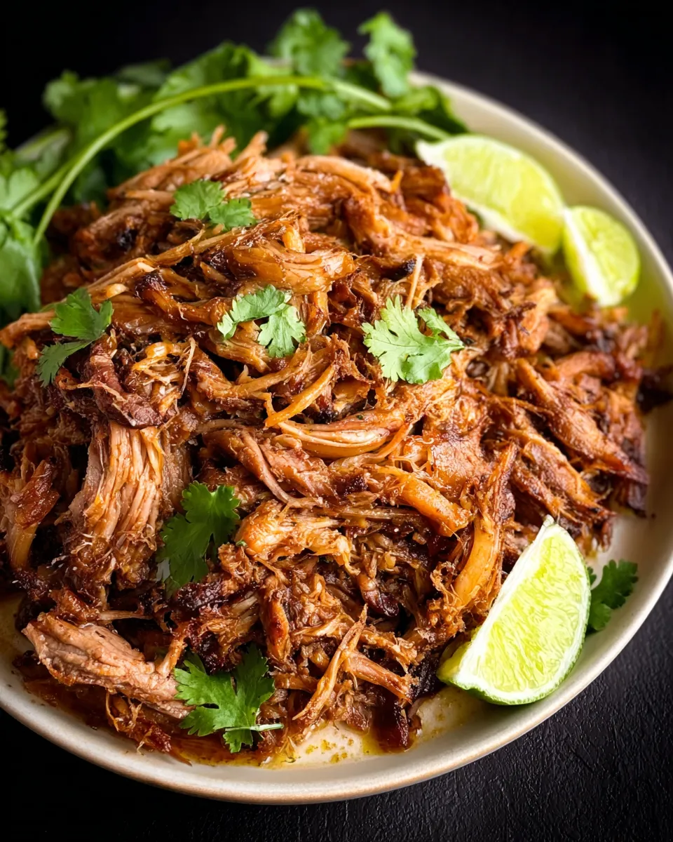 Slow cooker pork carnitas tacos colorful toppings dairy free