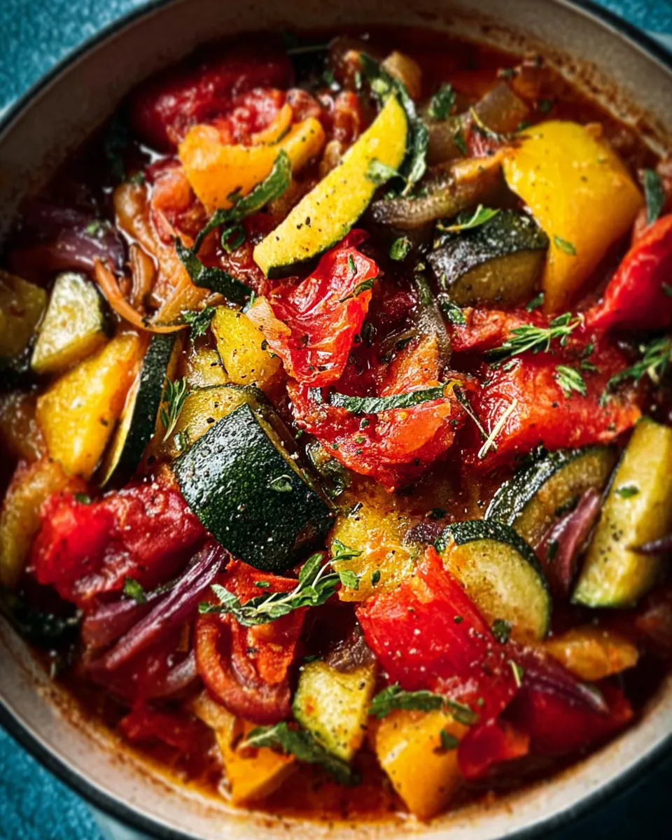 Slow cooker ratatouille dairy free colorful vegetables
