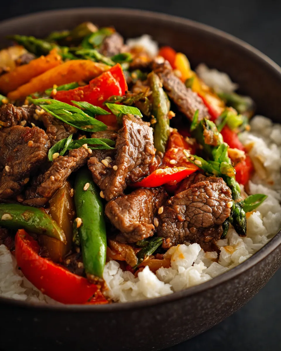 Dairy free keto beef stir fry cauliflower rice
