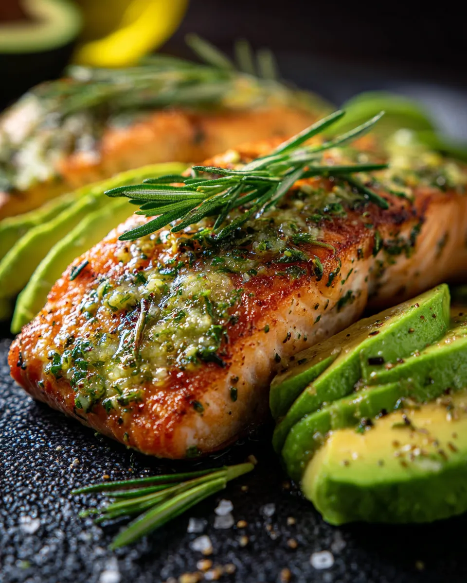 Garlic herb salmon avocado dairy free keto